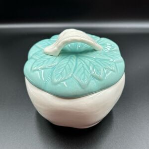 Hoenig of California Mid Century Ceramic Apple Lidded Bowl White and Turquoise